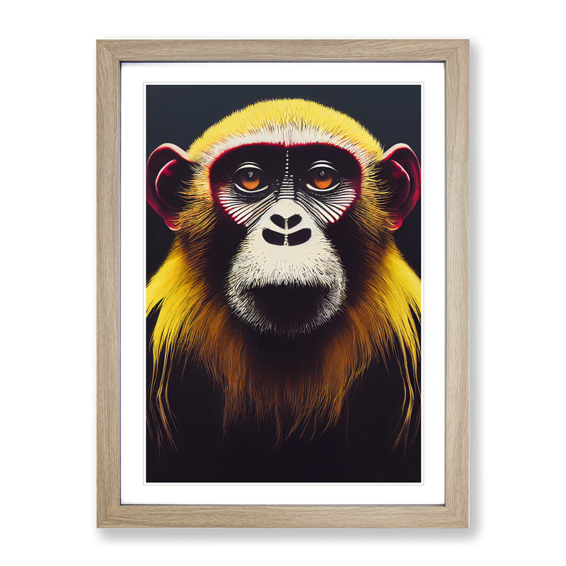 Magnificent Monkey - Framed Print, 34cm H x 25cm W x 2cm D, Oak