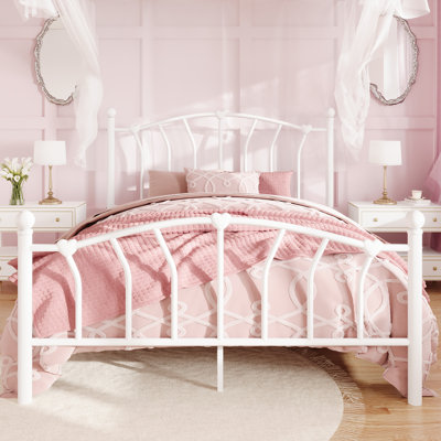 Metal Platform Bed Frame With Headboard And Footboard，Heart & Ball Finials，No Box Spring Needed,12.6" Under-Bed Storage，Easy Assembly