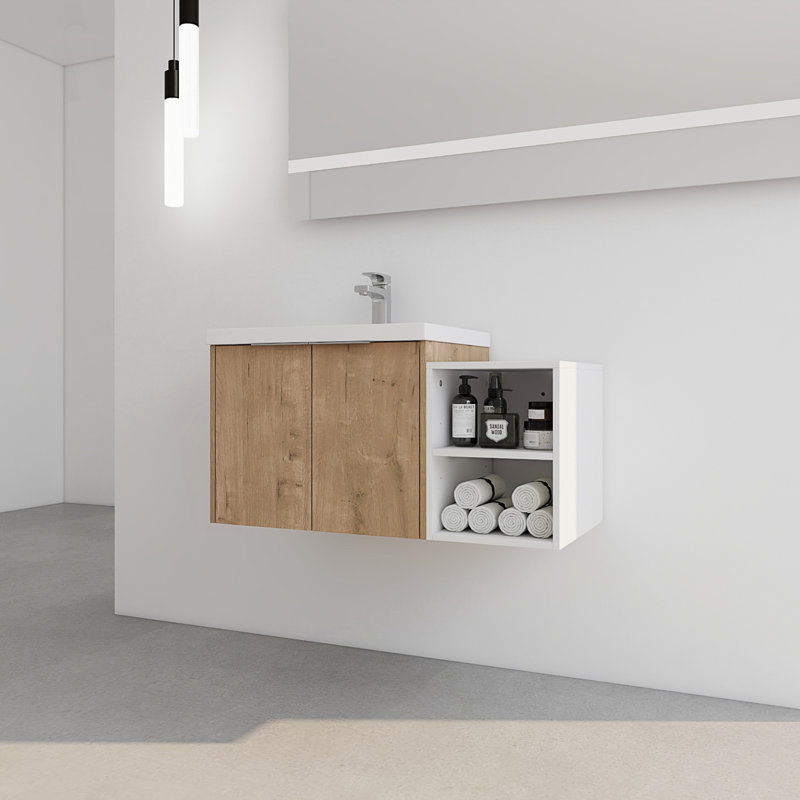 Meuble-lavabo de salle de bain avec lavabo et tablettes de rangement