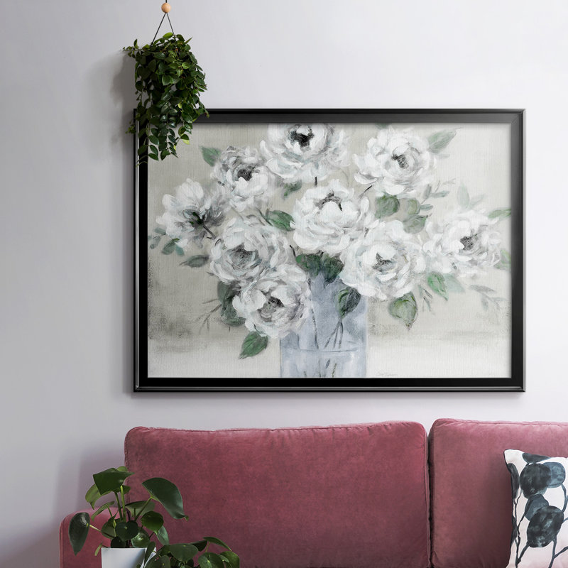Tender White Roses, reproduction d'art sur toile, H 30 po x l 44 po x P 1,5 po, Noir