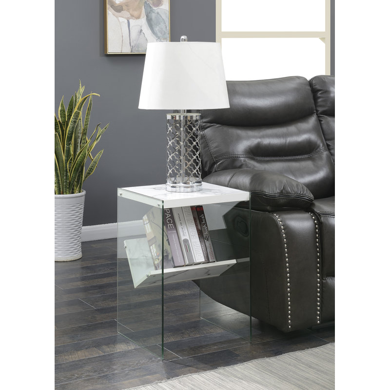 Table de bout traîneau avec rangement Allegonda, Faux marbre blanc