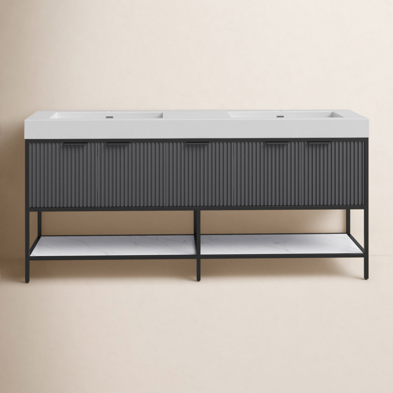 Avonmore 72'' Double Bathroom Vanity with Granite Top, Gray