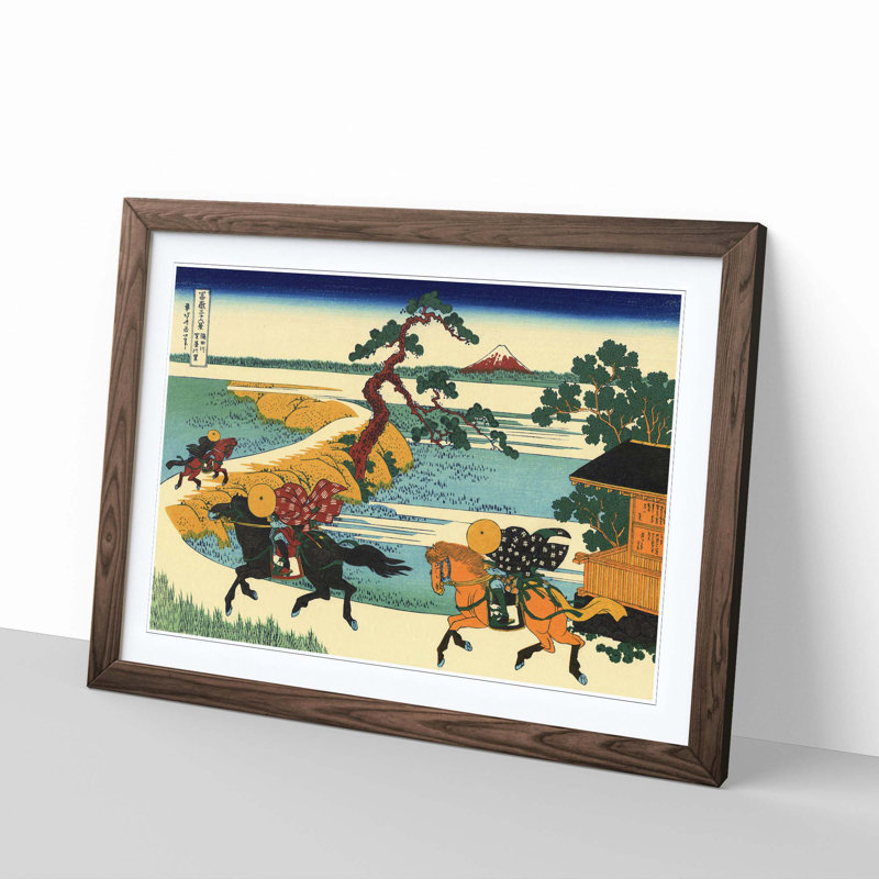 Japanese Oriental Village of Sekiya by Katsushika Hokusai - Framed Print, Walnut