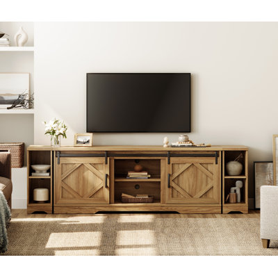 Farmhouse TV Stand With Sliding Barn Door , Entertainment Center With Adjustable Shelf And Storage Cabinets, Media Console Table For Living Room,Hallw