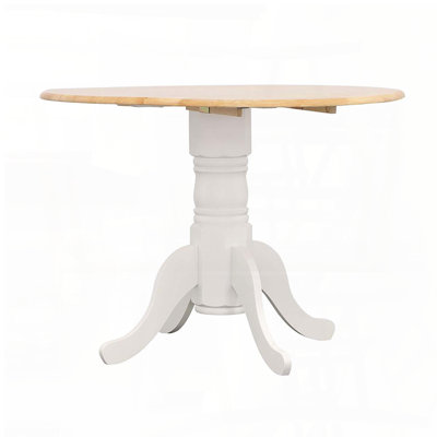 Round Drop Leaf Dining Table – Natural Brown and White