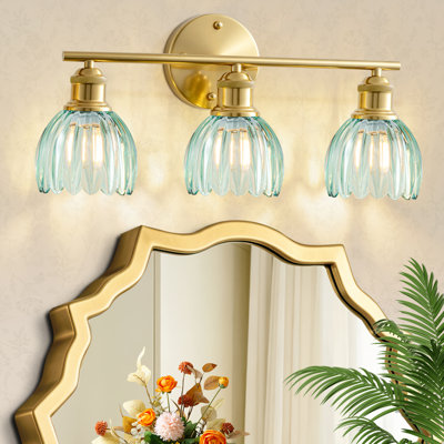 Modern 3-Light Vanity Light With Blue Tulip Glass Shades, Bathroom Wall Lighting For Bedroom, Kitchen, Living Room