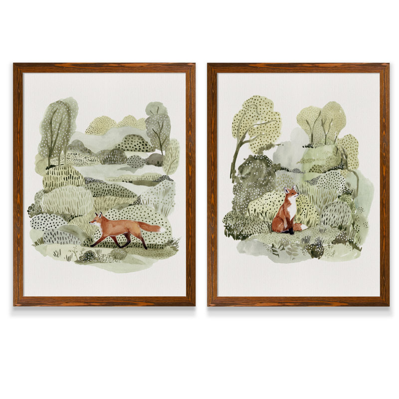 Fox Glen I - 2 Piece Framed Painting Print Set, 16" H x 20" W, Picture Framed Canvas, Espresso