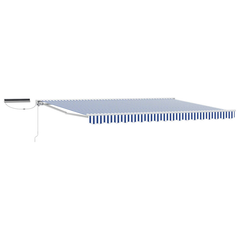 VidaXL Polyester Cover Retractable Patio Awning, Striped, 500cm W x 300cm D, Blue/White/White