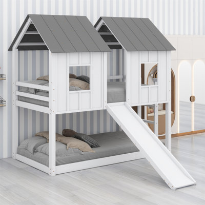 House Bunk Bed With Slide And Windows