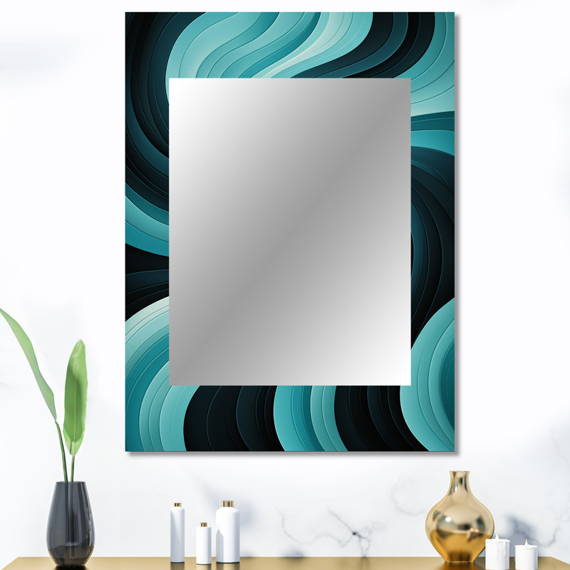 Turquoise noir Opt Art In - Op Art miroir décoratif, grand miroir mural moderne, impression d'art en métal, 40 po x 30 po
