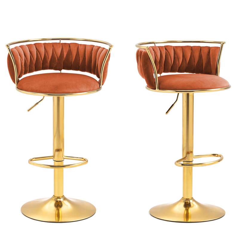 Christal Height Adjustable Swivel Bar Stool, Orange, Gold