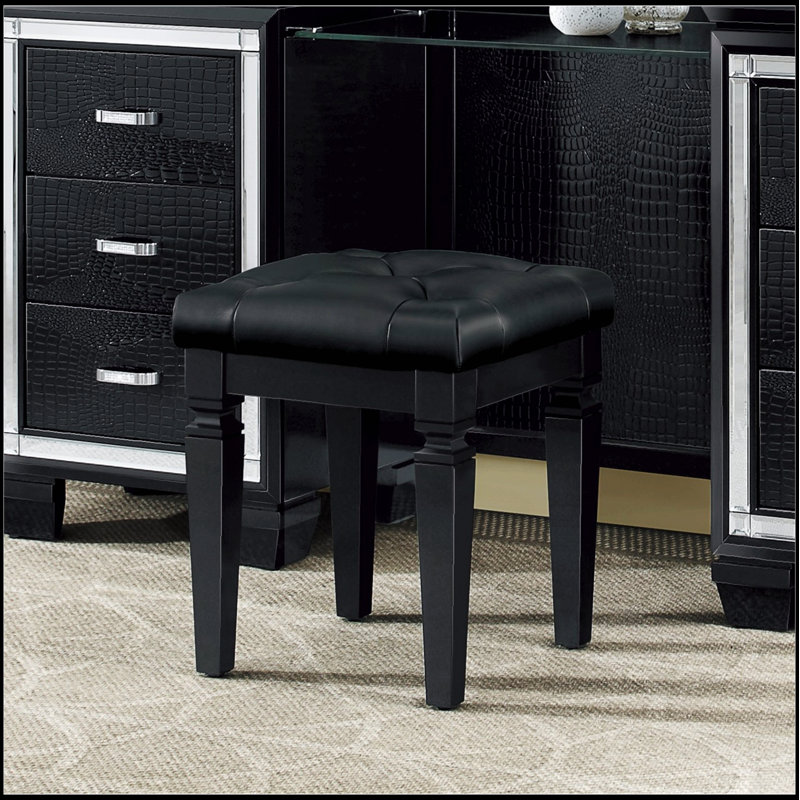 Tabouret de coiffeuse 1 pièce Modern Glam, Noir, Noir