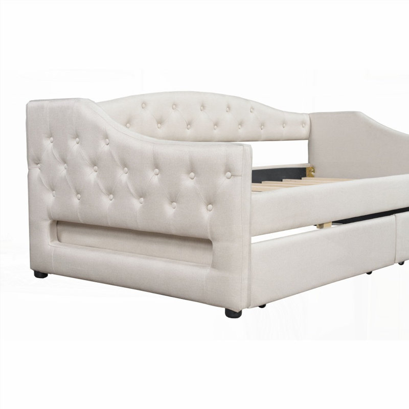 Upholstered Twin XL Size Daybed with LED Belt &amp; 2 Drawers - No Box Spring Needed, Sturdy Construction, Beige