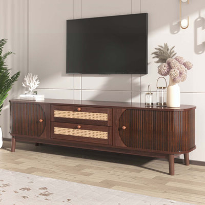 Rattan TV Stand for TVs up to 75 inches, Modern Farmhouse Style Media Console with Solid Wood Legs for Living Room Entertainment by Latitude Run