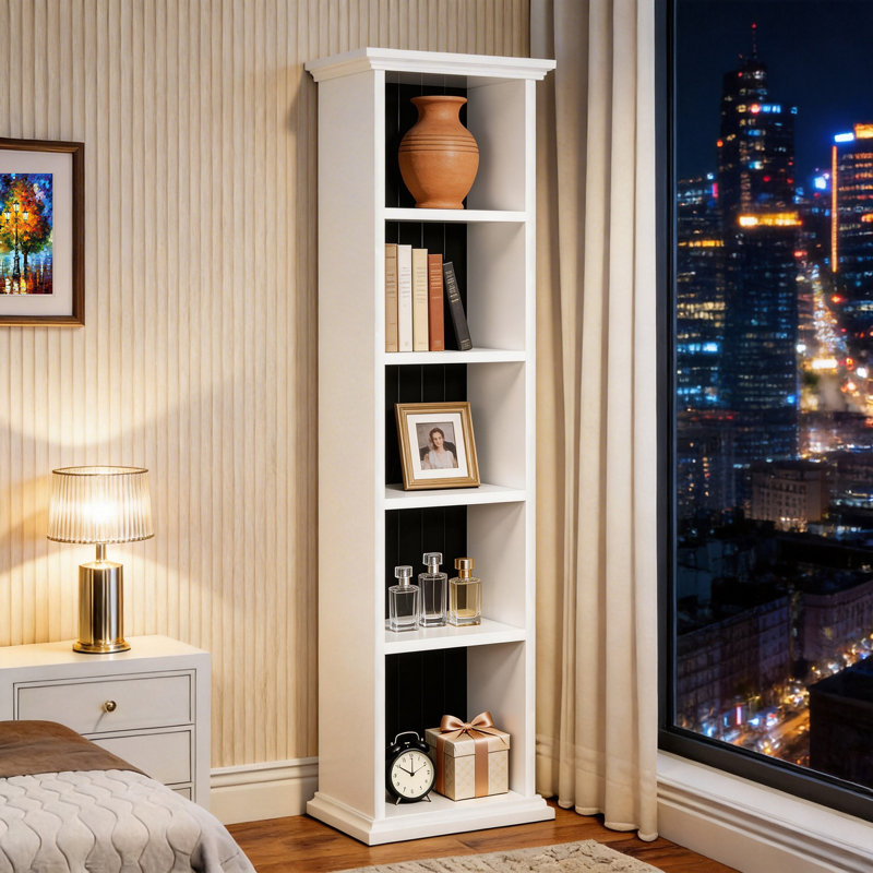 5-Tier Black Traditional Bookcases 70.86''H×20''W  With Base And Back