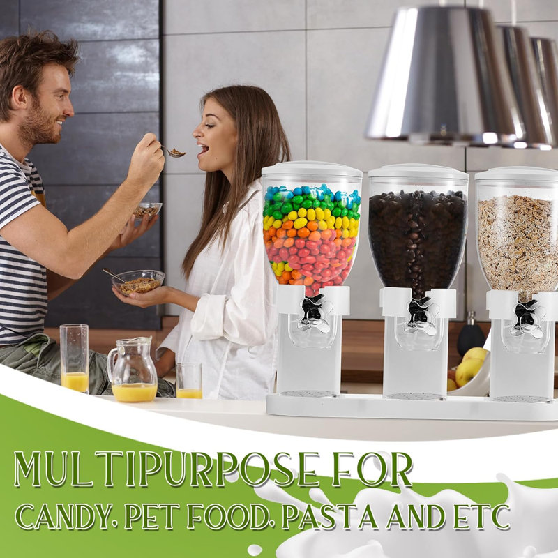 Distributeur de nourriture sèche triple contenant, Blanc
