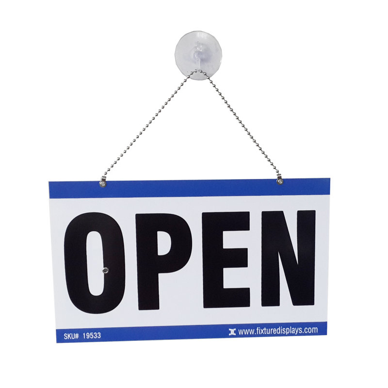 Fixturedisplays® Window Sign Reversible Open Sign Closed Sign Door Sign Suction Cup & Chain 19533