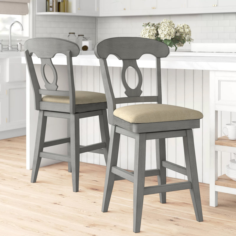 Fortville Swivel Upholstered Counter Stool, Antique Gray, Counter Stool (25.8" Seat Height)