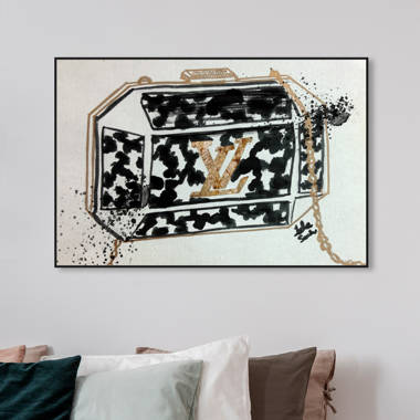 Oliver Gal 'LV Gold' Fashion and Glam Wall Art Framed Canvas Print Handbags - Gold, White - 12 x 12