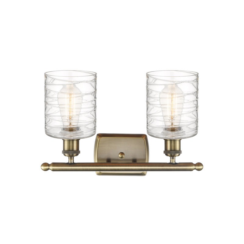 Leilani 2 - Light Dimmable Vanity Light, Antique Brass, Clear Deco Swirl, 6 Watt Vinage LED Bulb