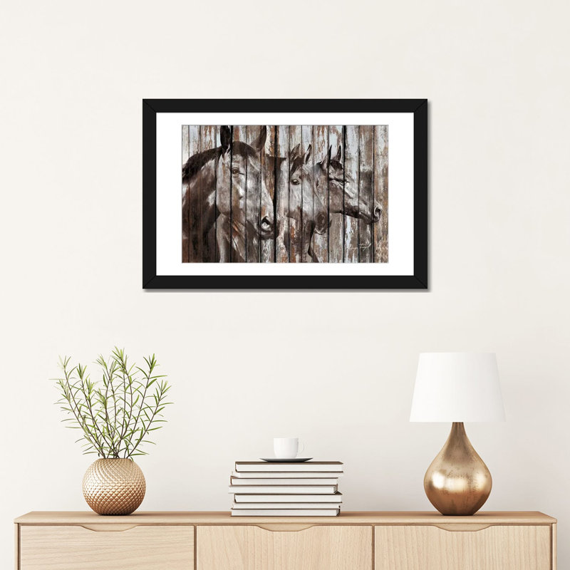 « trois chevaux » par diego tirigall, impression sur toile, H 16 po x l 24 po x P 1 po, Papier d'art encadré noir, Blanc