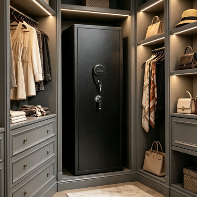 Coffre-fort pour fusils et pistolets, armoire de rangement sécurisée avec serrure à clavier, coffre-fort pour armes à feu à domicile, noir, assemblage requis