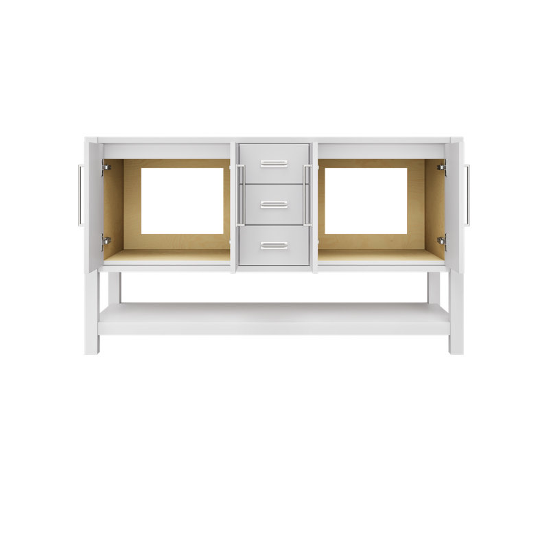 Meuble-lavabo double Kiawah, Blanc résistant, Chrome poli, 60"