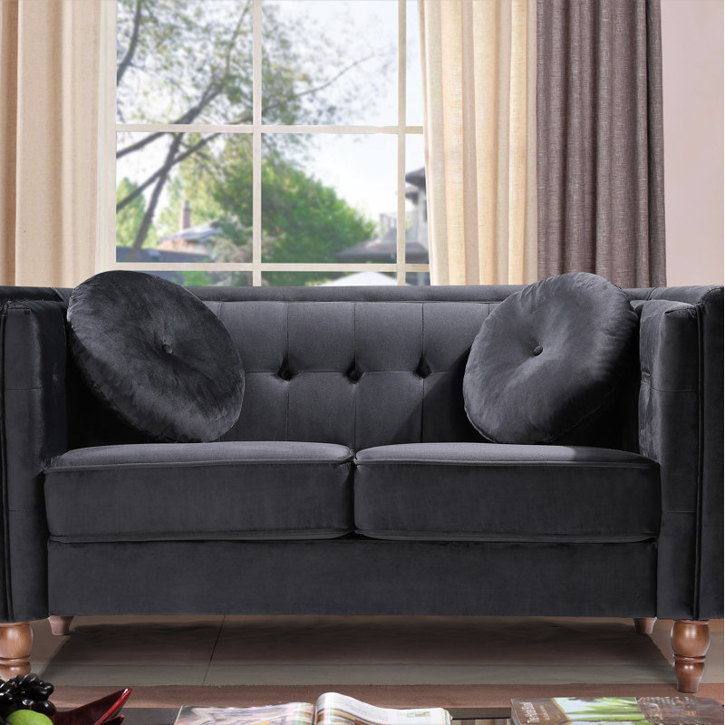 Causeuse Chesterfield 58,3 po Eveland, Velours noir