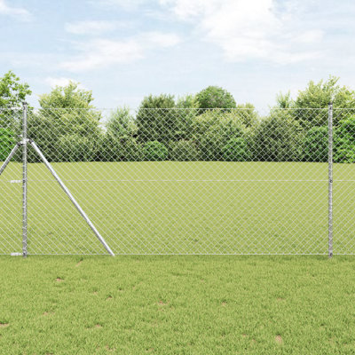 Vidaxl Chain Link Fence With 7 Posts Galvanised Steel