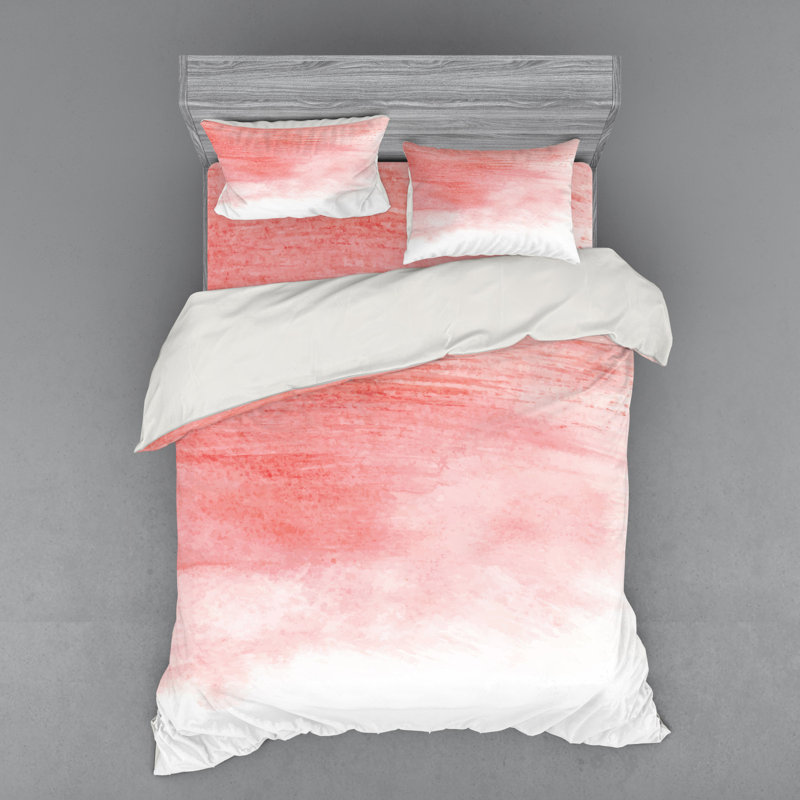 Ensemble de housse de couette moderne / contemporain en microfibre rose / blanc