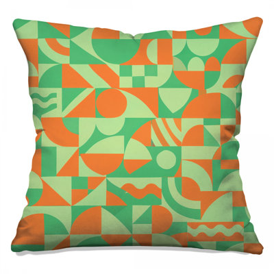Coussins géométriques à motif abstrait vert et orange