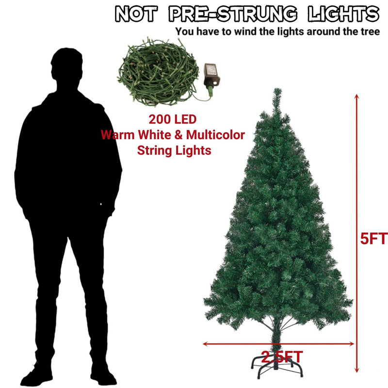 5 FT Artificial Christmas Tree (NOT Pre-Strung) with Remote Control