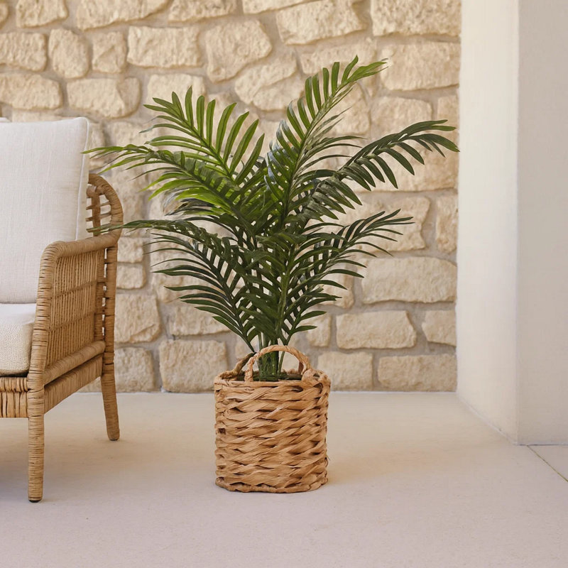 Palmier artificiel 25 po, 11 feuilles de soie réglables avec pot beige tissé