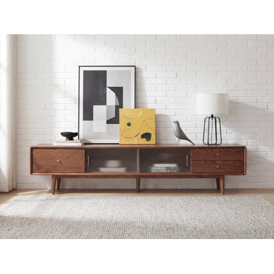 Fjord 87"W Solid Oak TV Stand with Fluted Glass Doors