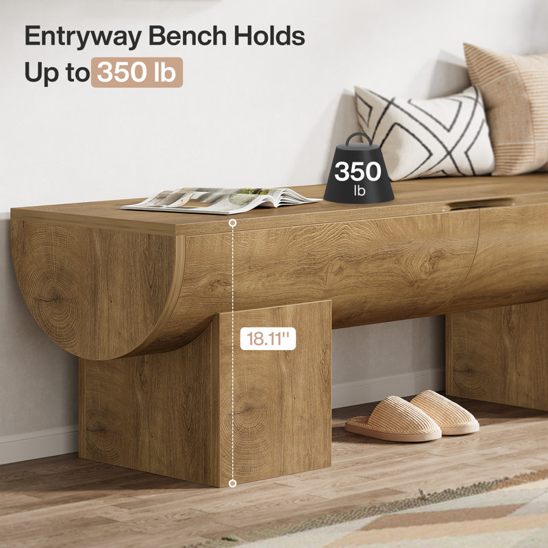  55" Storage Bench With 2 Safety Hinges, Farmhouse Shoe Bench With Flip-top Storage, Supports 350 Lb And Easy Assembly (natural)