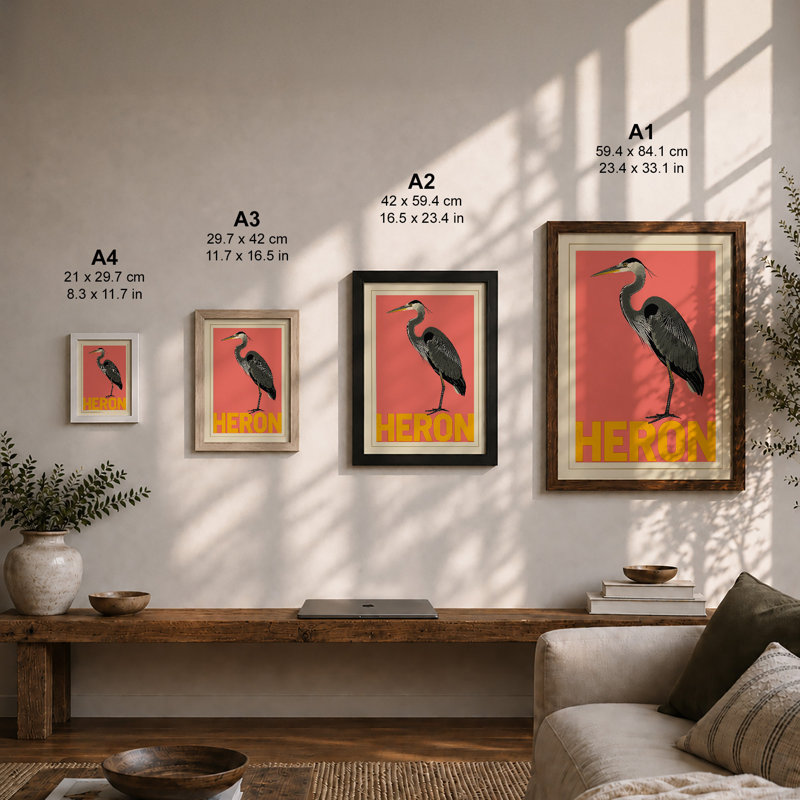 Heron Minimalist - Print, Unframed, A2 - 59.4 x 42.0 cm