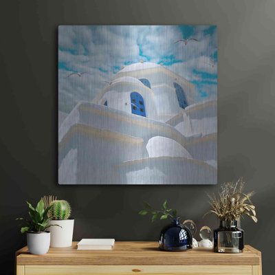 Art mural en métal Alcott Hill® «Grecianblue Three» par Steve Hunziker, 12 po x 12 po