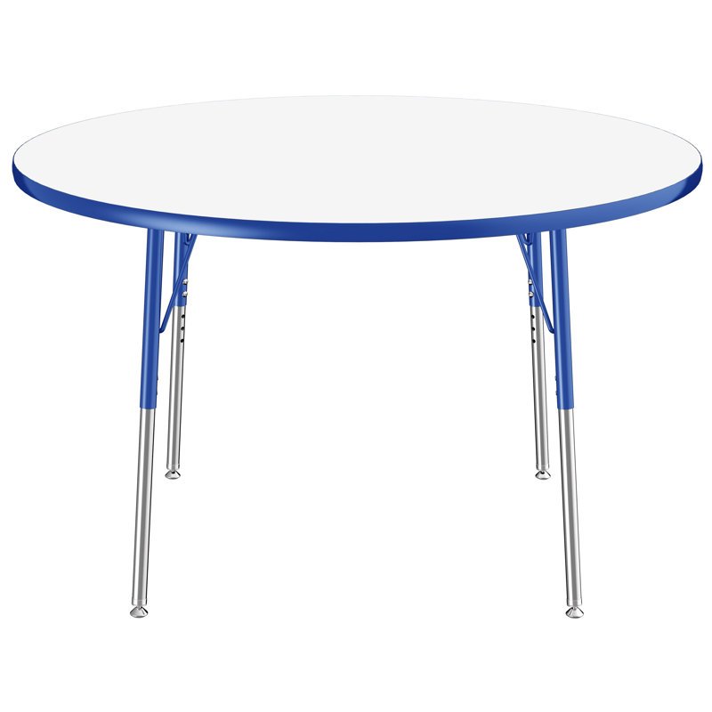 Table ronde d'activités effaçables à sec avec pieds réglables - blanc / noir, 48", Tableau blanc / bleu