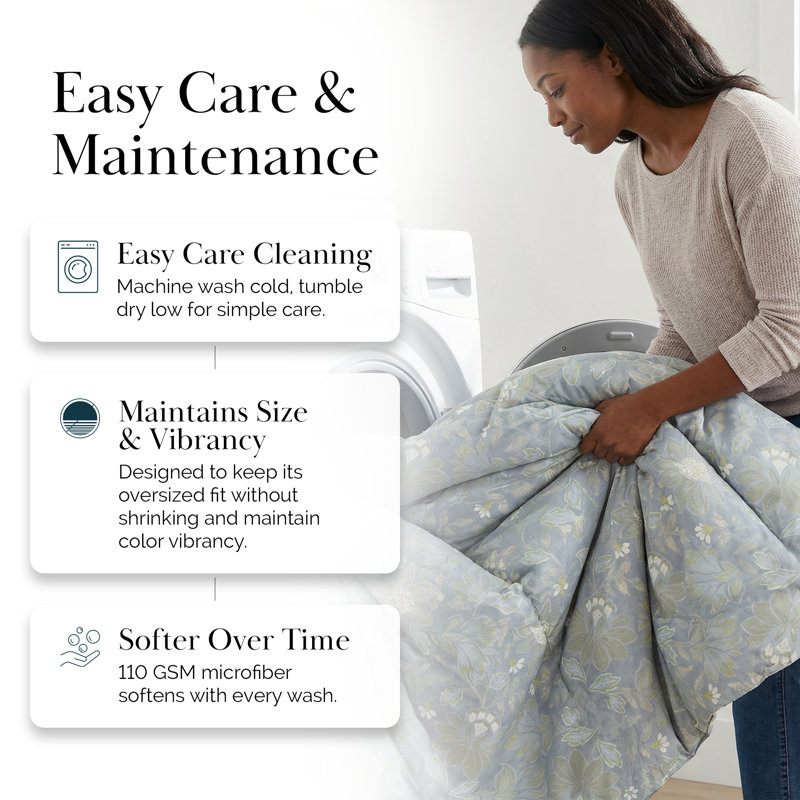 Infinite Blossom Blue Oversized Microfiber Comforter Set with matching shams Easy care, Twin/Twin XL Comforter + 1 Sham