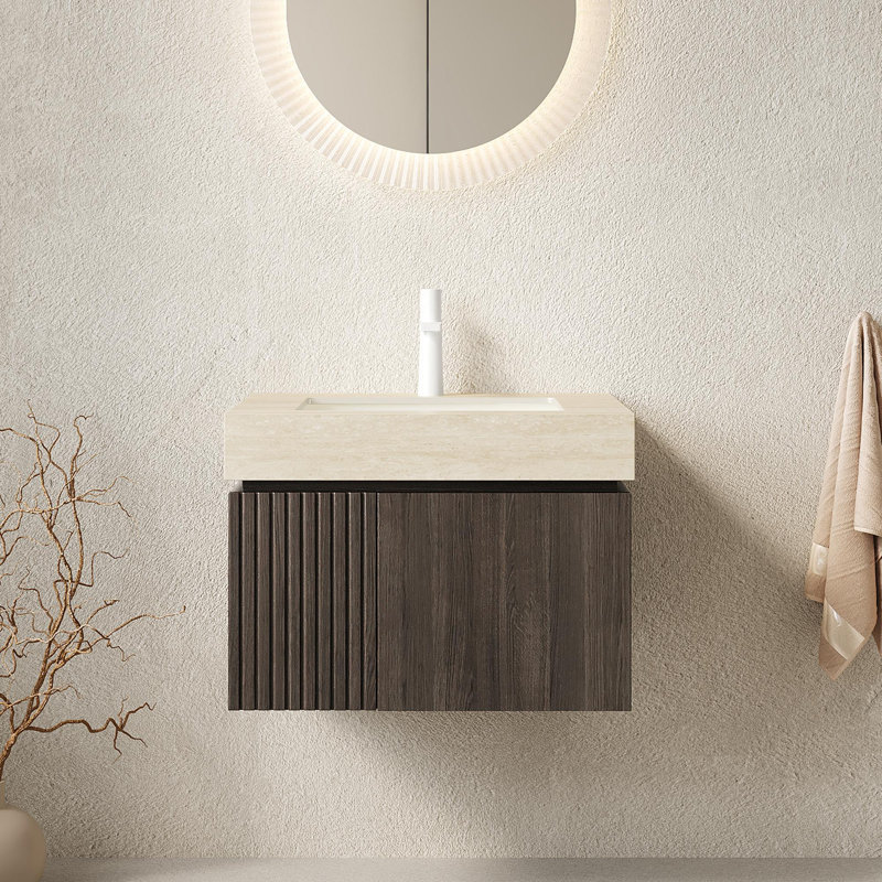Meuble-lavabo 24 po avec plateau en pierre frittée, Espresso, Beige