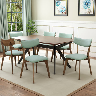 Evonne Upholstered Dining Set With Rubberwood Frame