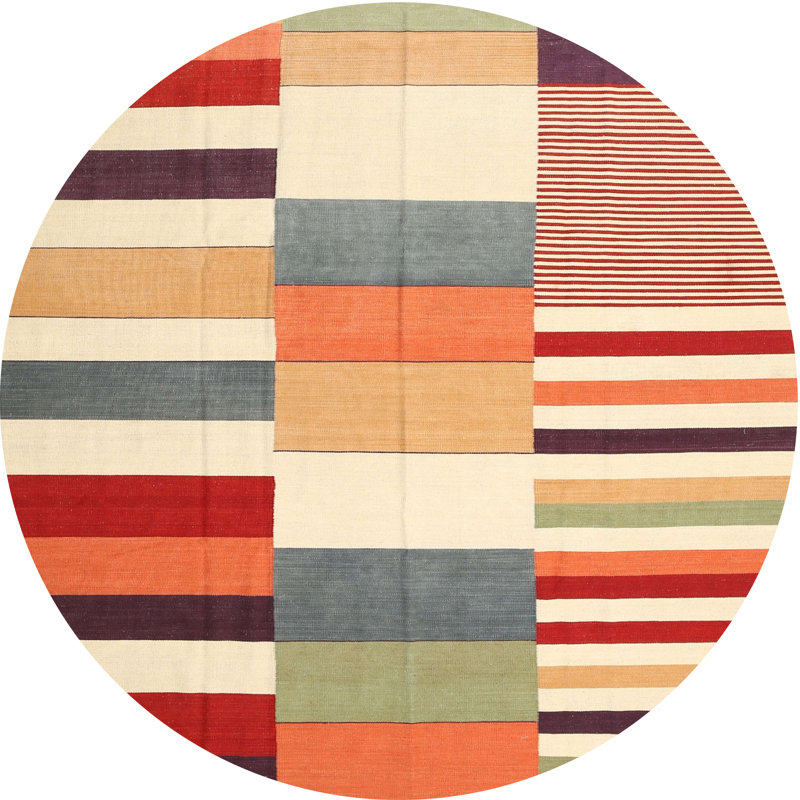 Tapis de zone rouge/mauve contemporaine, Rond 8 pi