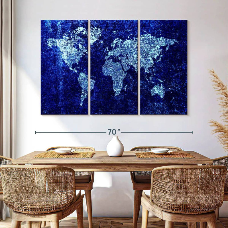 Carte du monde bleue fraîche Aliaz, H 42 po x l 65 po