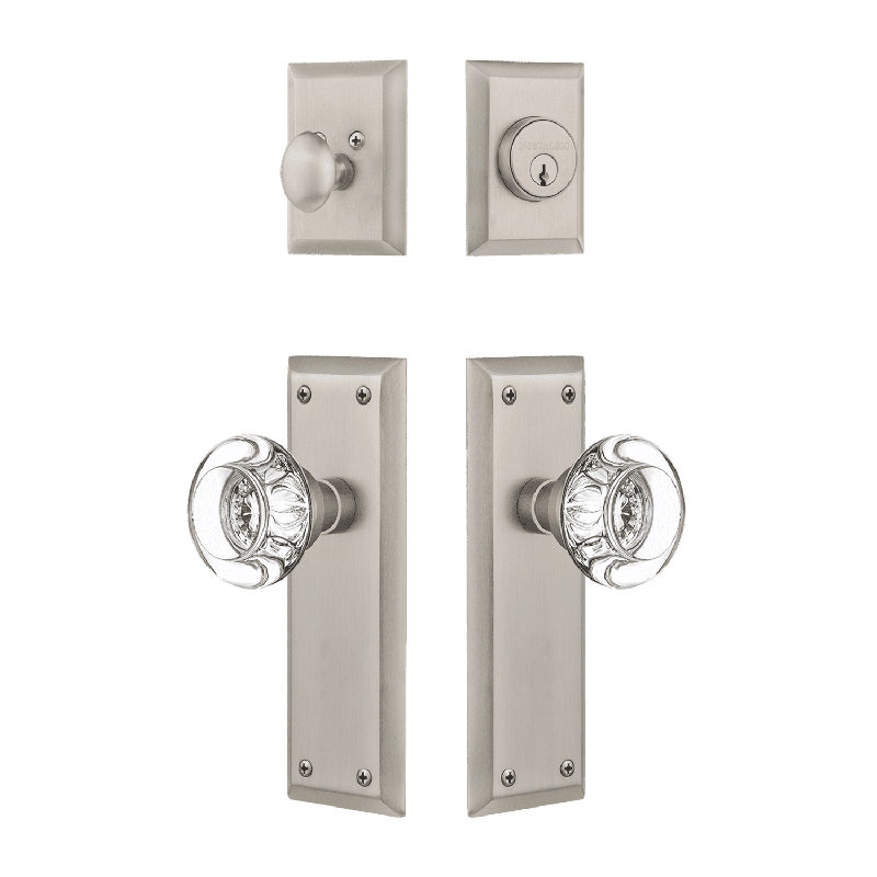 Ensemble d'entrée Nostalgic Warehouse New York avec poignée ronde en cristal transparent, Nickel satiné, 2.75
