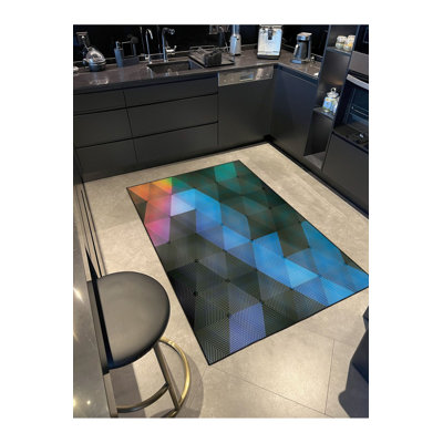 Colourful Triangle Motif Patterned Woven Base Machine Washable Rug