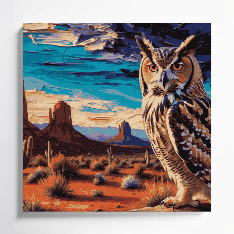 «Southwestern Animals Owl 41», art mural sur toile brune, H 32 po x l 32 po