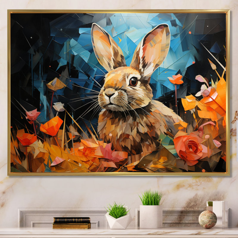 «Rabbit Energetic Hopper Collage I», reproduction d'art sur toile, H 16 po x l 32 po, Encadrement doré