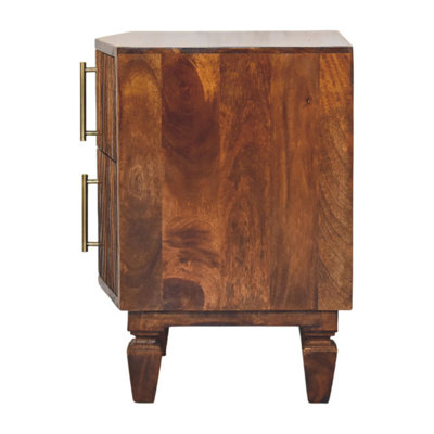 wood Harper Ribbed Chestnut Bedside 2 Drawers Brown