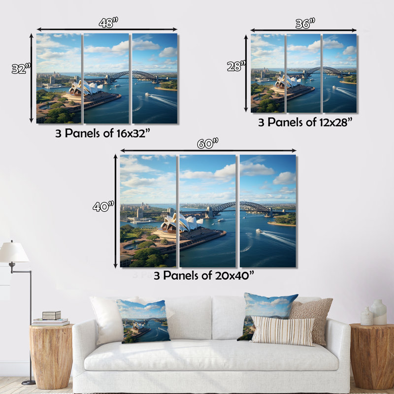 Australie, Sydney, icônes I sur toile, reproduction de 3 pièces, H 28 po x l 36 po x P 1 po