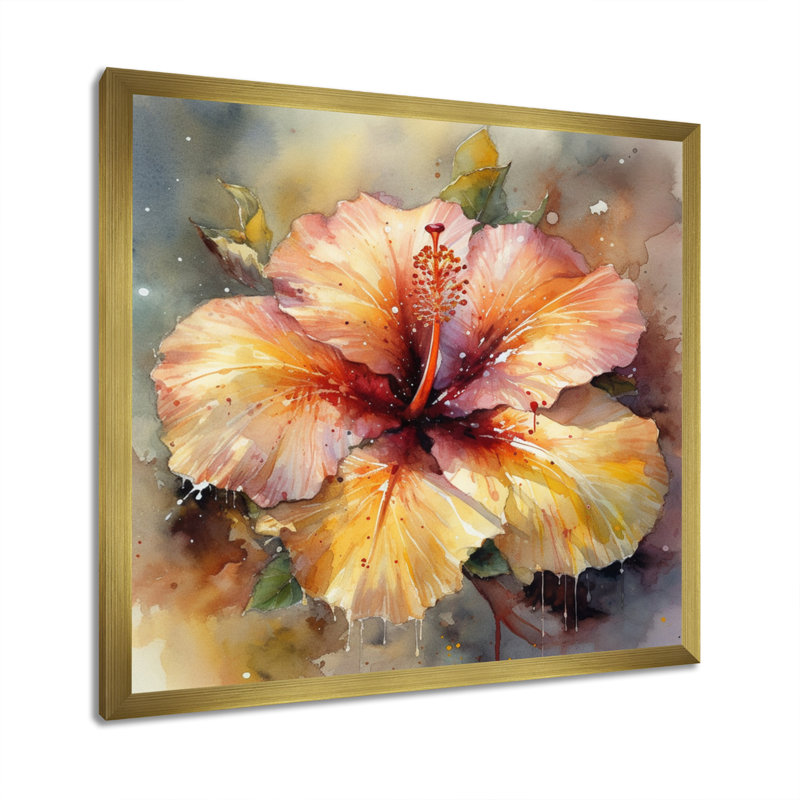 Rudell Hibiscus Euphoria sur toile, H 16 po x l 16 po x P 1 po, Encadrement doré